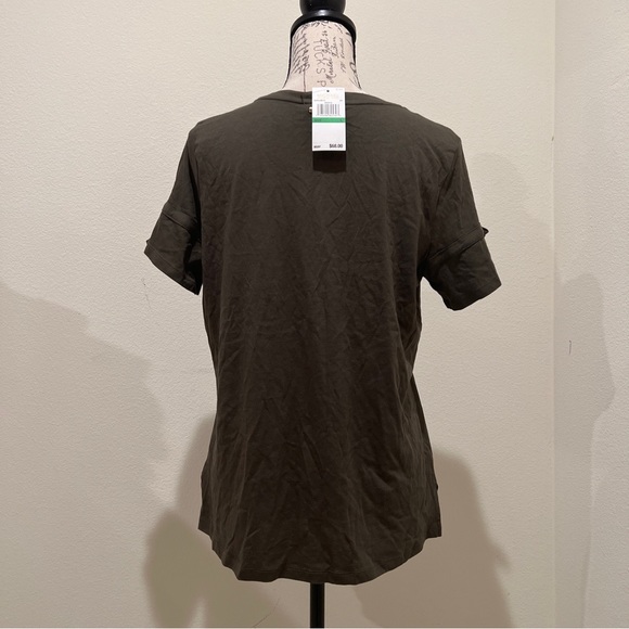 MICHAEL KORS Tiered-Sleeved Blouse/ Knit Top/Shirt in Army Green Size L - Picture 4 of 4